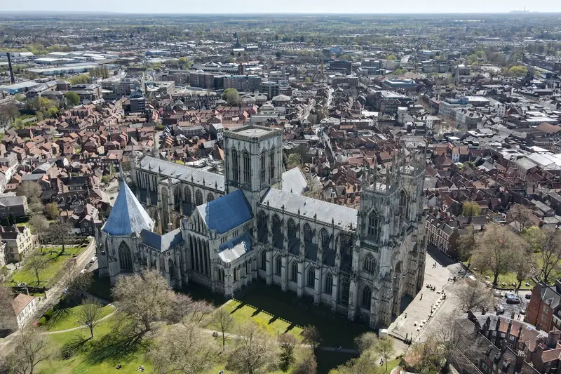 Aerial view across York with the Minster at its centre